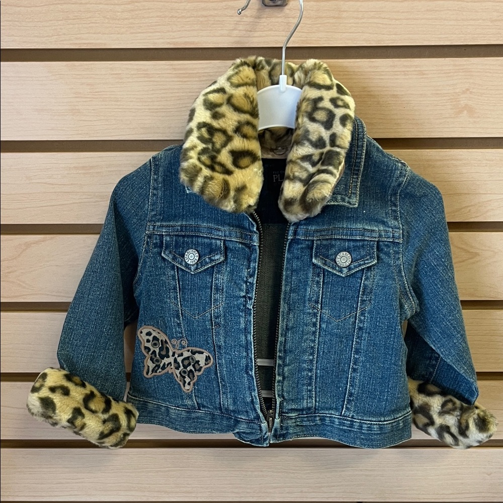 Leopard Trim Denim Jacket for Kids